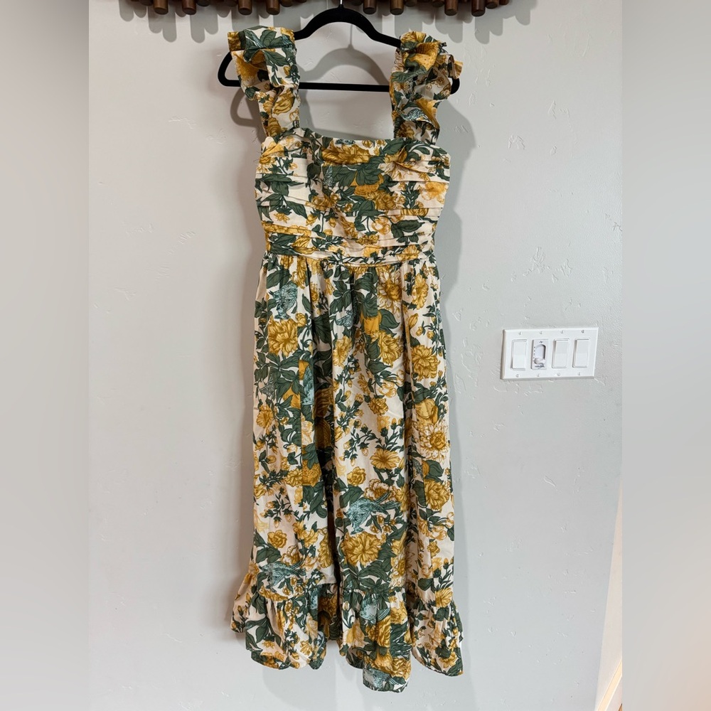 Abercrombie & Fitch Emerson Poplin Midi Dress yellow floral large tall